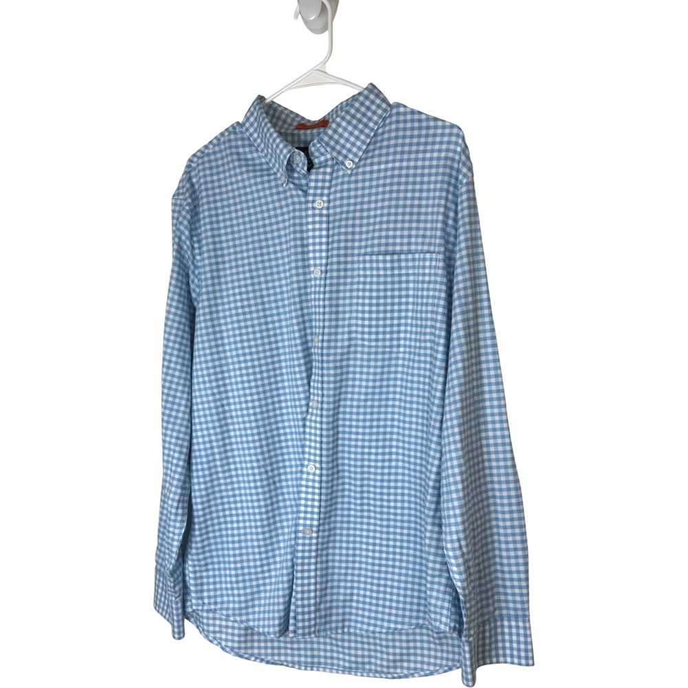ST JOHNS BAY Mens L Blue White Gingham Stretch Long Sleeve Button Down Shirt - Picture 4 of 13